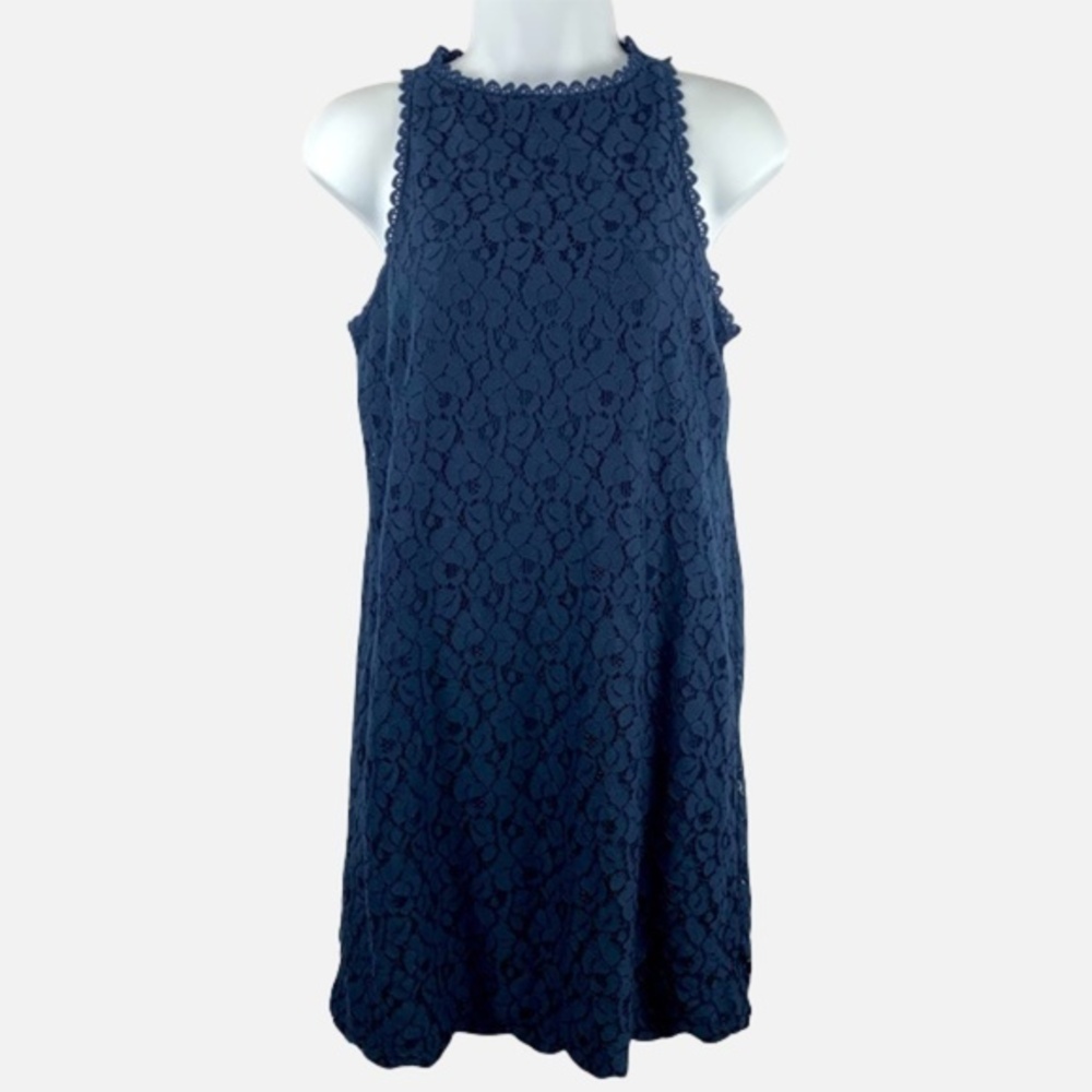 Monteau Dark Blue Floral Embroidered Lace Shift Dress Tank